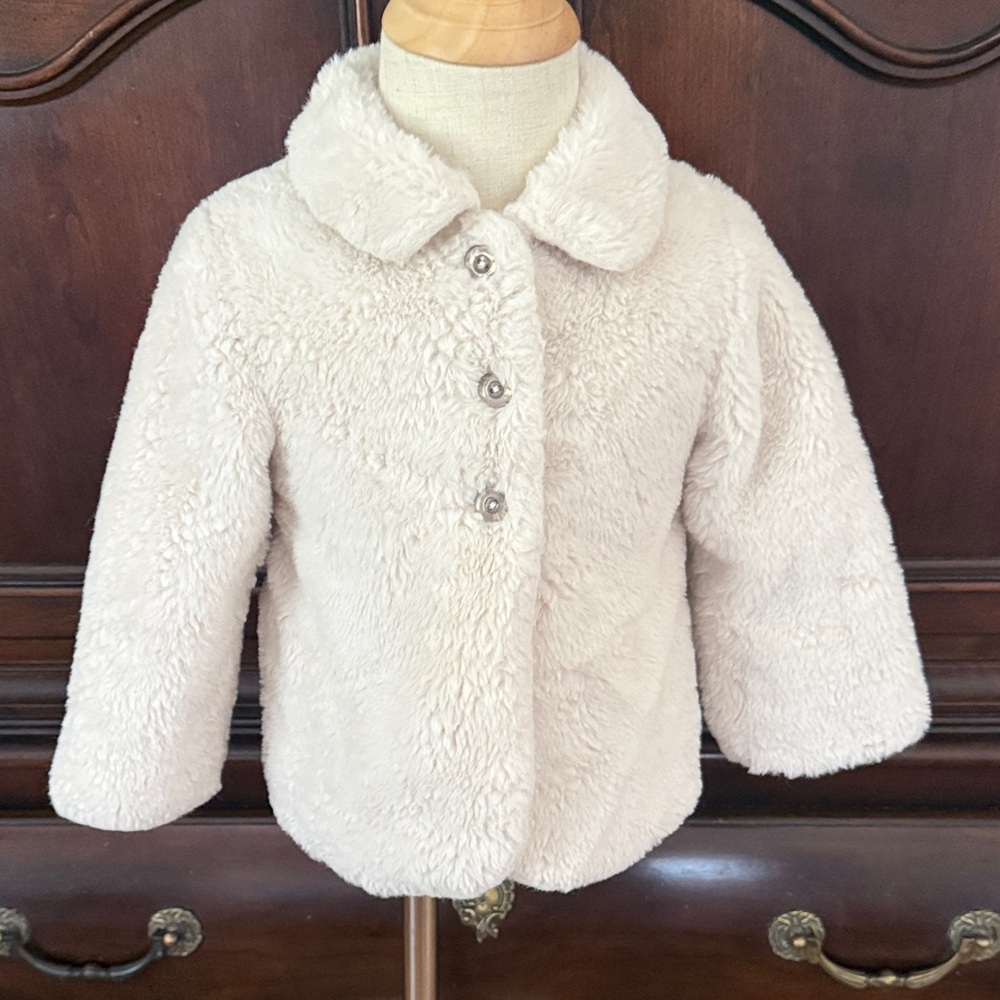 Edgehill Collection Faux Shearling Coat 24M Cream Pink Rhinestone Buttons